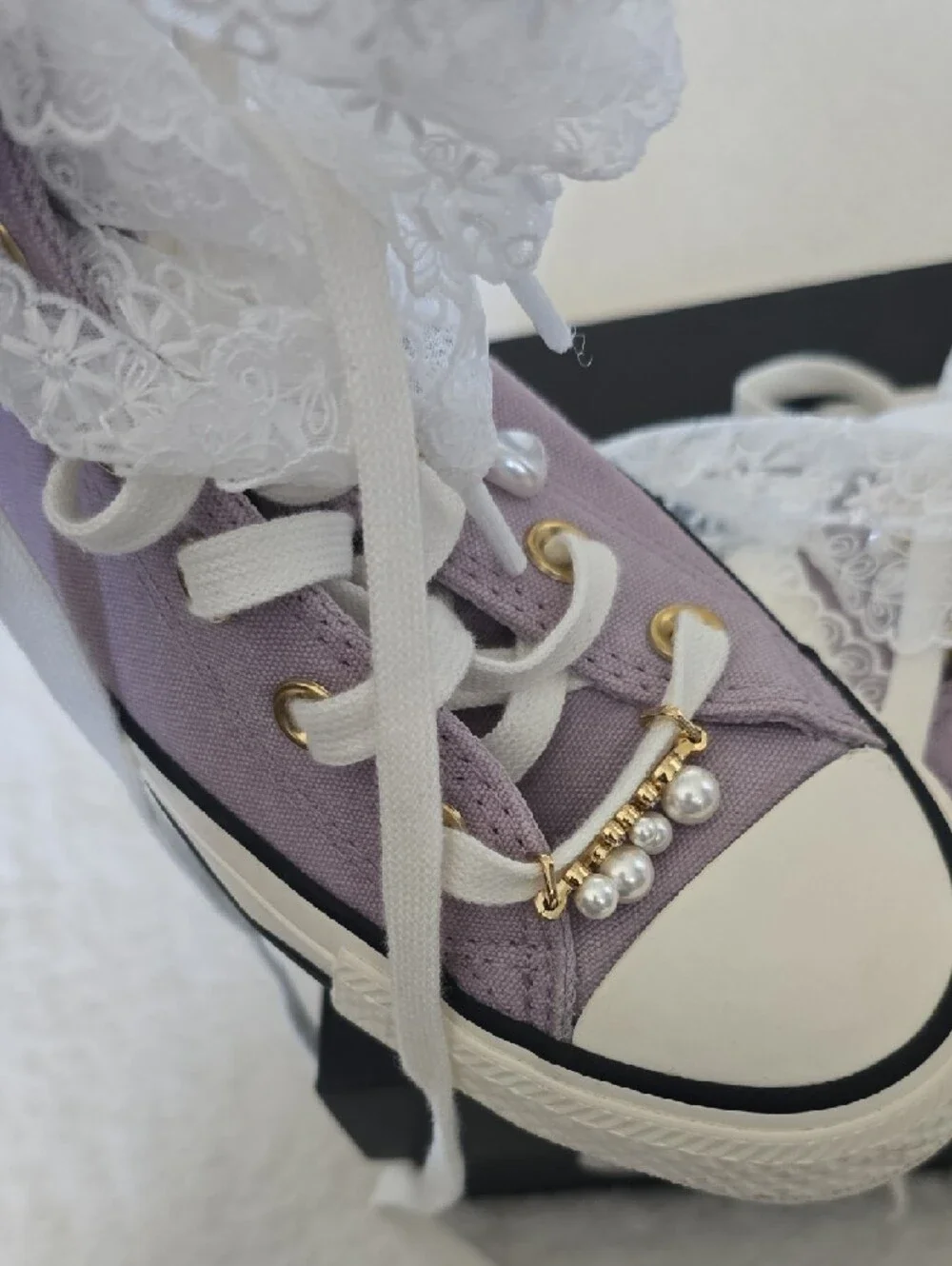 Converse Lavender High-Top Sneakers with Lace Ribbon - Picture 3 of 5